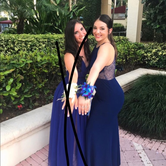 NAVY LACE PROM DRESS - Picture 2 of 6